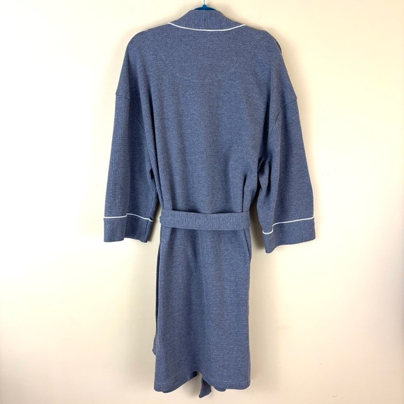 SAKS FIFTH AVENUE Mens Gray/White Cotton Blend Waffle Knit Tie Waist Robe (M/L) - Picture 11 of 15
